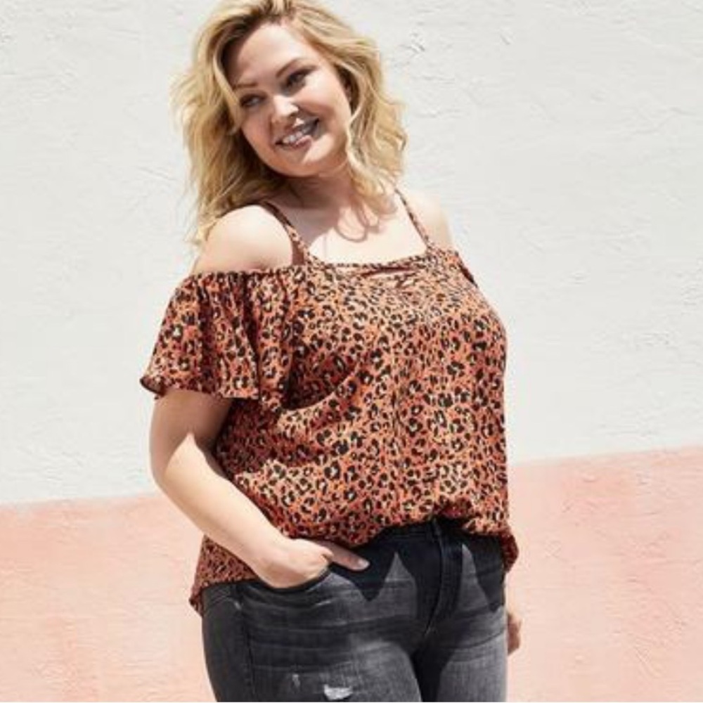 Torrid Leopard Georgette Lace-Up Cold Shoulder